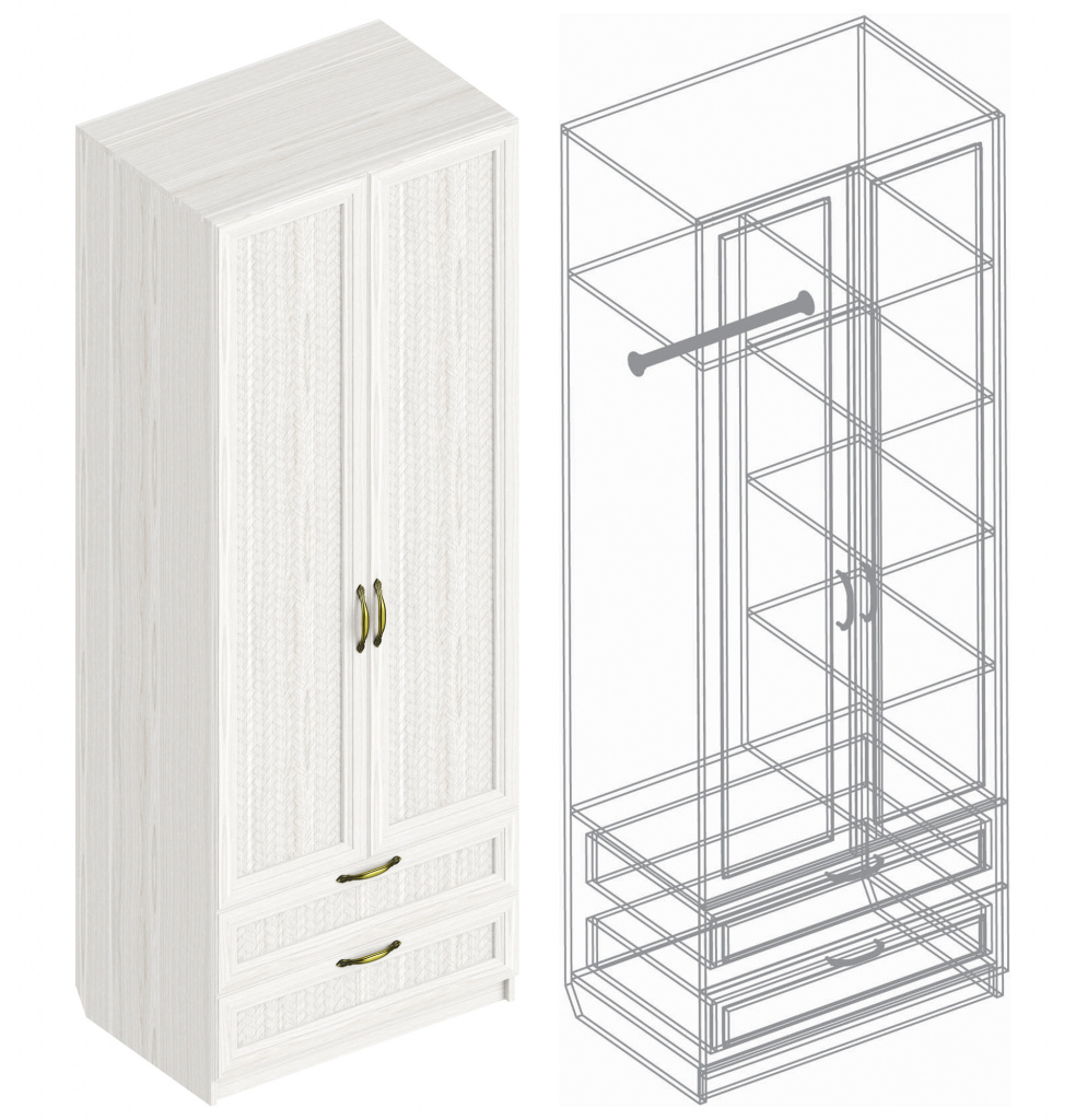 Шкаф «Александрия» ДА-02 2-ств с 2 ящиками 800х530х2200