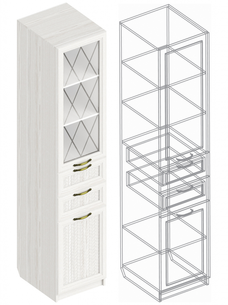 Пенал «Александрия» ДА-08/ДА-09 2 ств с 2 ящиками ПРАВЫЙ/ЛЕВЫЙ ориентир по петлям 450х530х2200